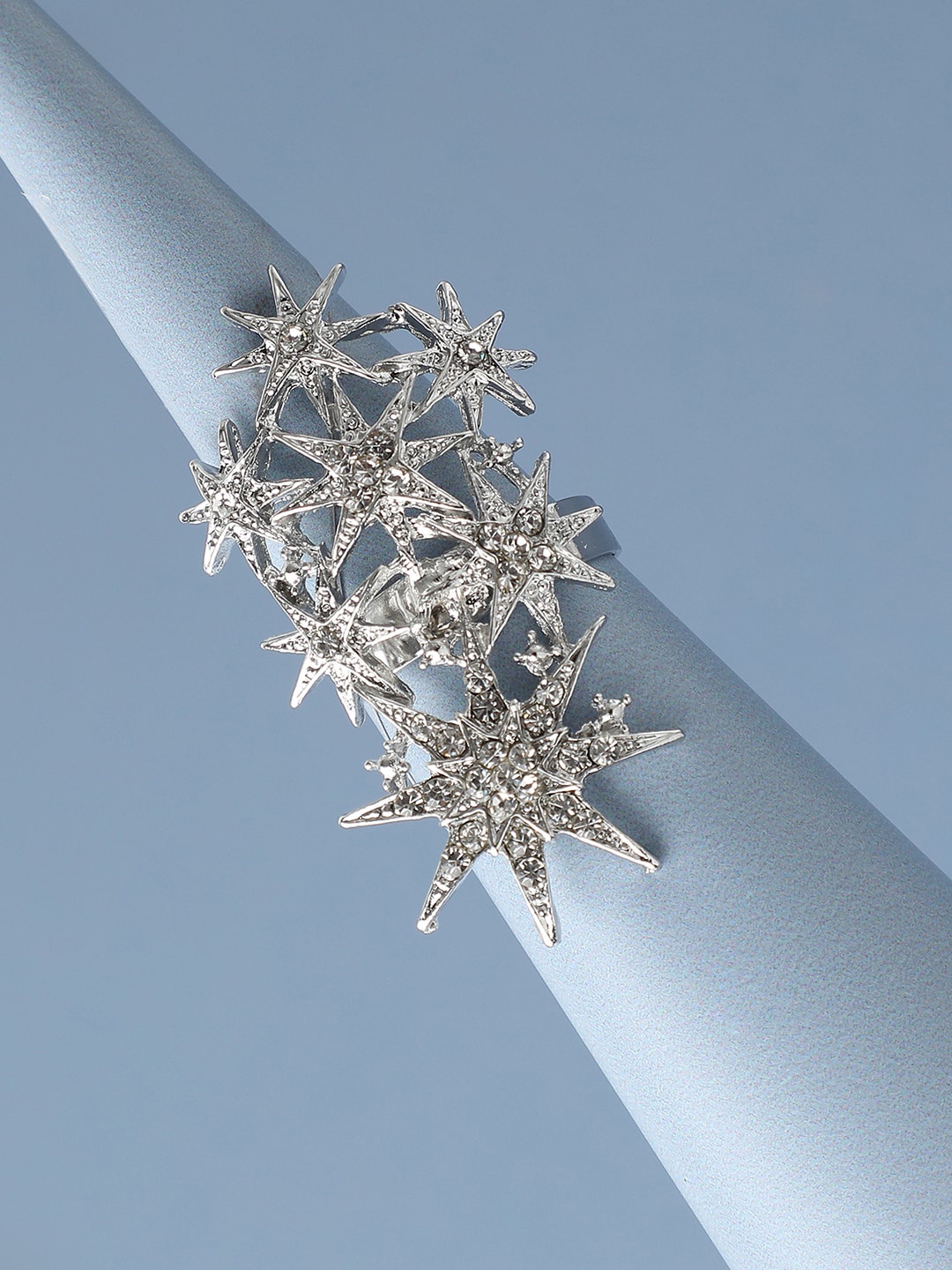 

SOHI White & Silver-Plated Artificial Stones-Studded Finger Ring