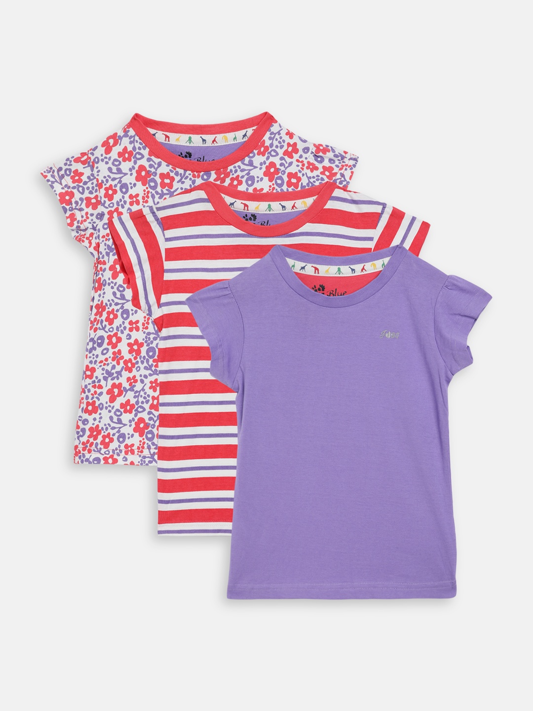 

Blue Giraffe Girls Pack of 3 Round Neck T-shirts, Coral
