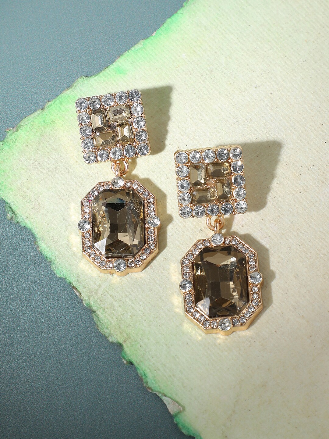 

SOHI Brown Gold-Plated Contemporary Drop Earrings