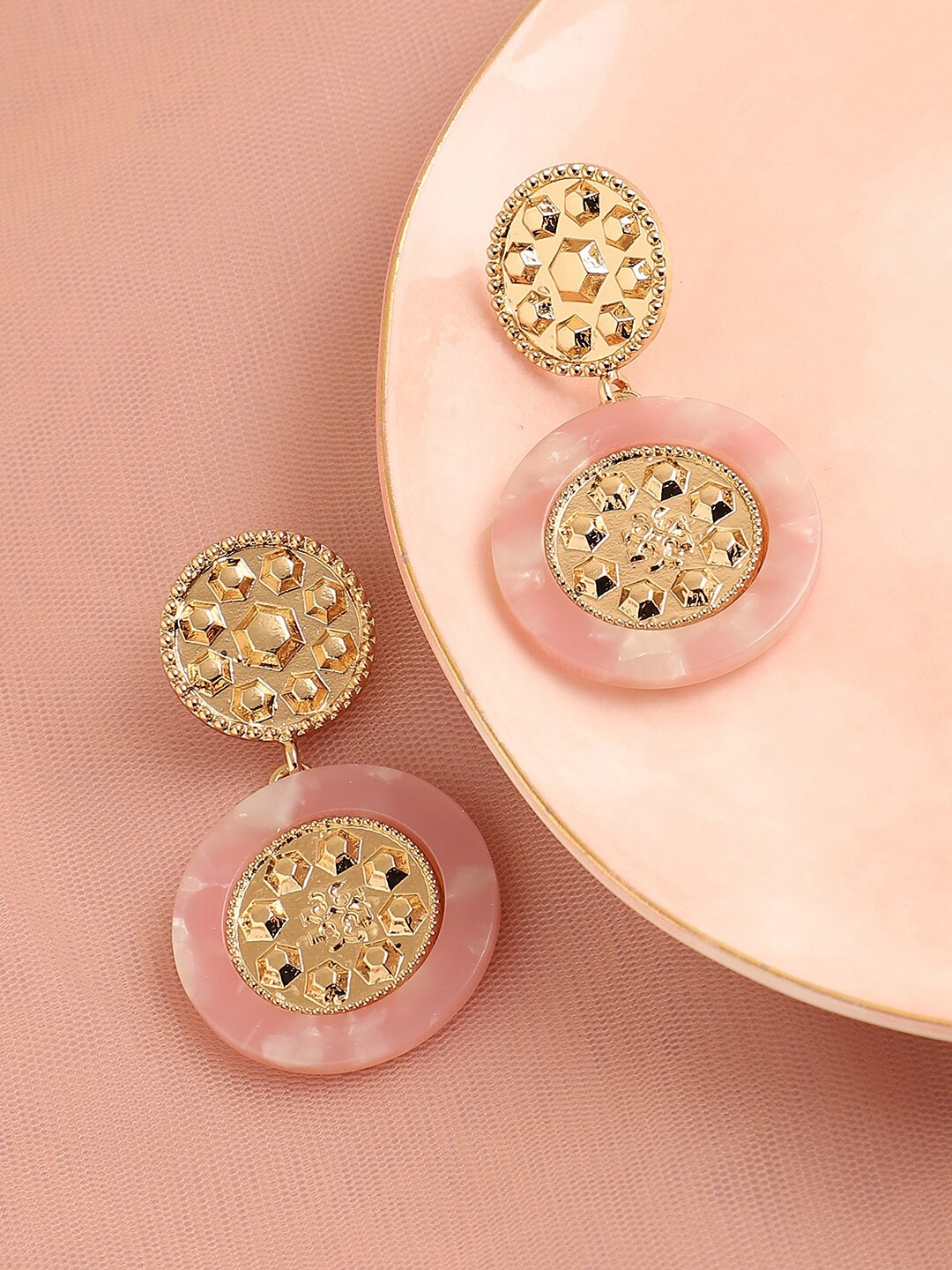 

SOHI Pink Gold-Plated Contemporary Drop Earrings