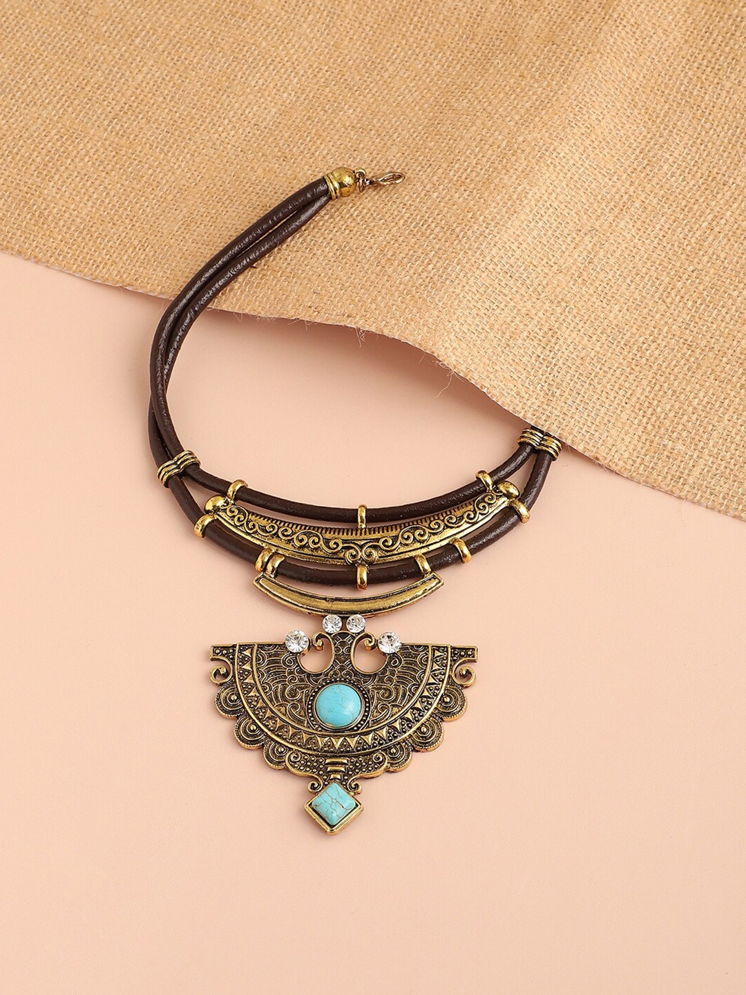 

SOHI Gold-Plated Black & Blue Necklace