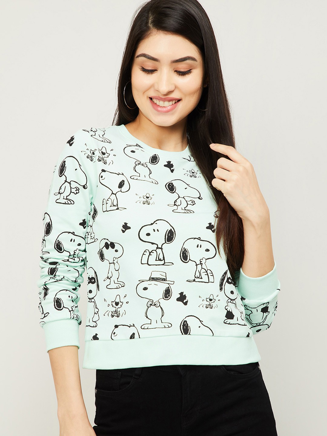 

Ginger by Lifestyle Women Blue Printed Cotton Sweatshirt