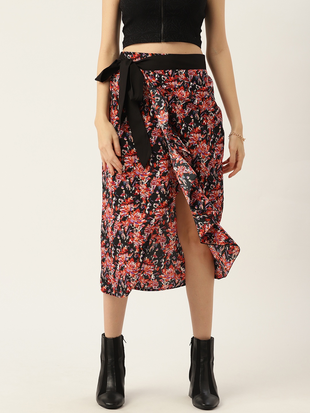 

Antheaa Floral Wrap Skirt, Black