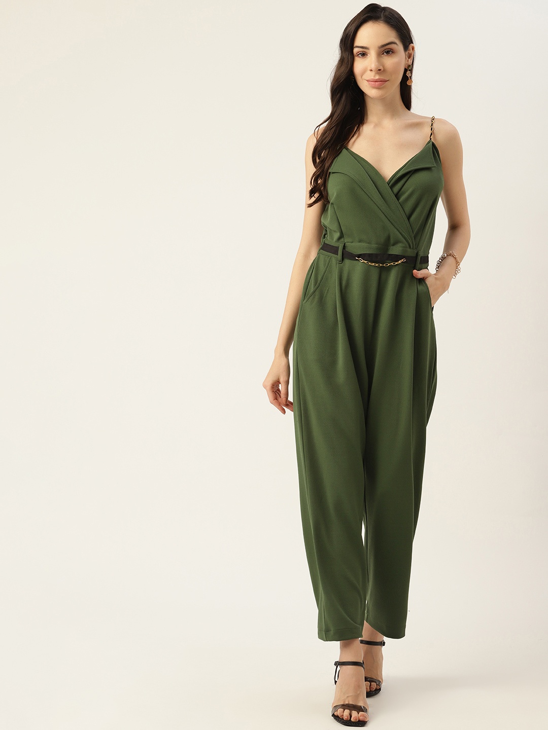 

Antheaa Women Wrap Basic Jumpsuit, Olive