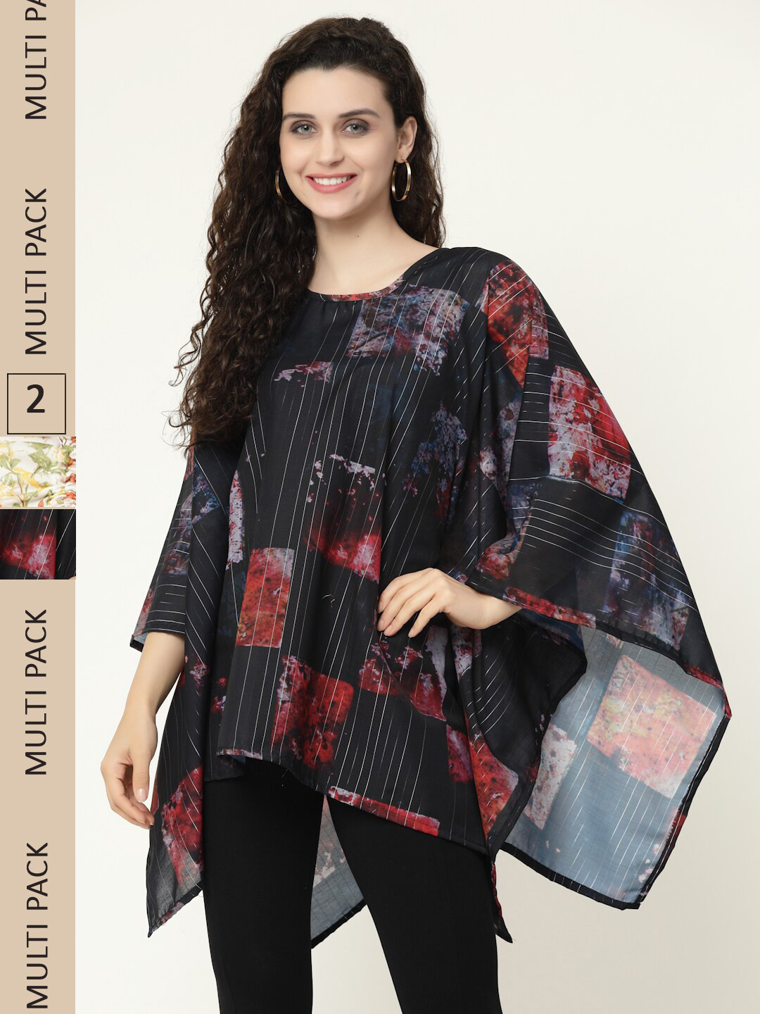 

MISS AYSE Pack of 2 Floral Print Georgette Tops, Black