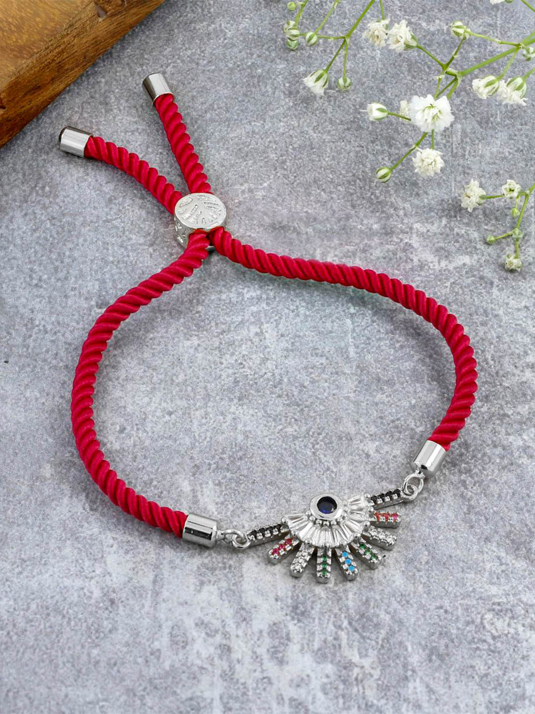 

ZIVOM Women Brass Cubic Zirconia Silver-Plated Link Bracelet