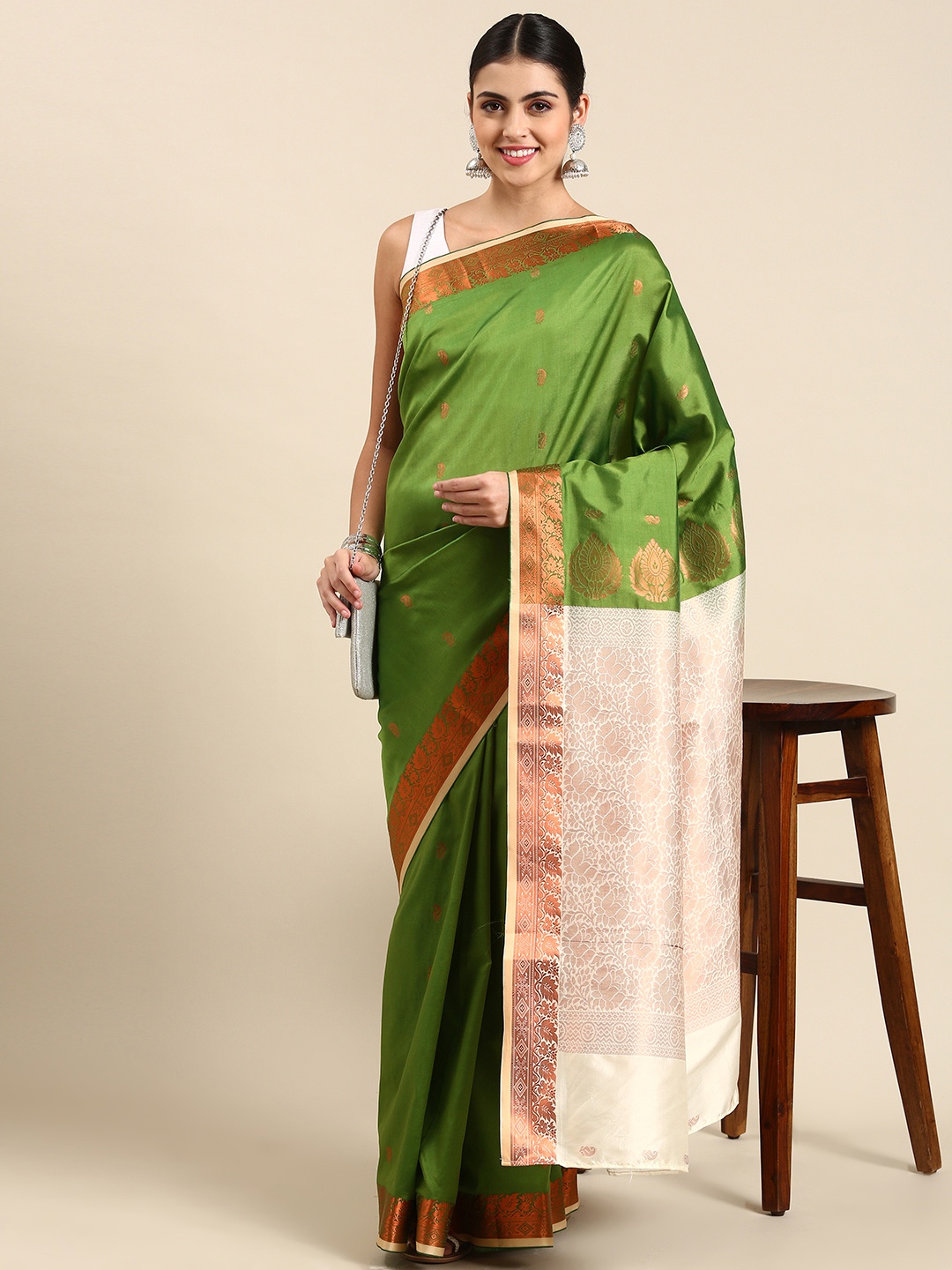 

KALINI Woven Design Ethnic Motifs Banarasi Saree, Green