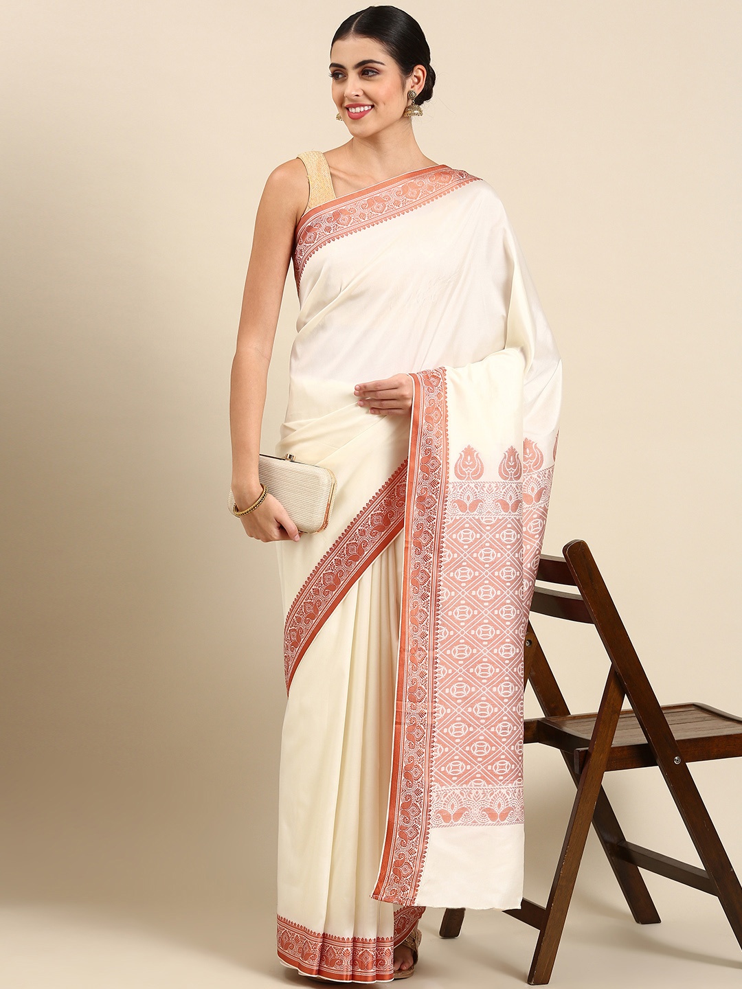 

KALINI Woven Design Banarasi Saree, Cream