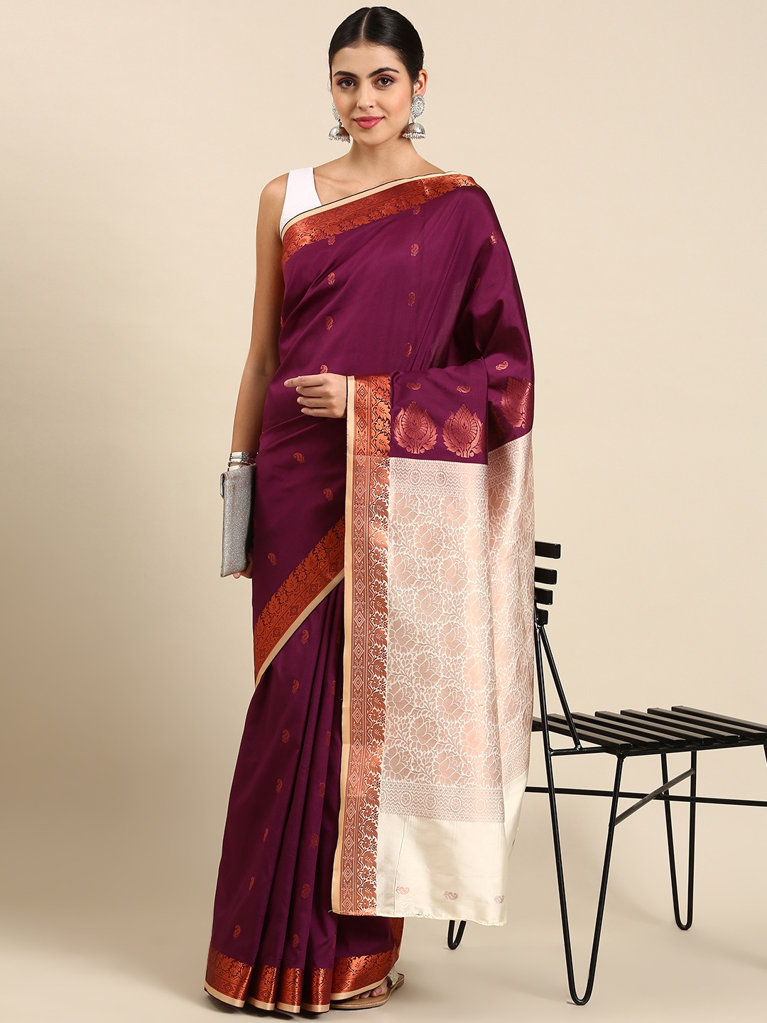 

KALINI Woven Design Ethnic Motifs Banarasi Saree, Magenta