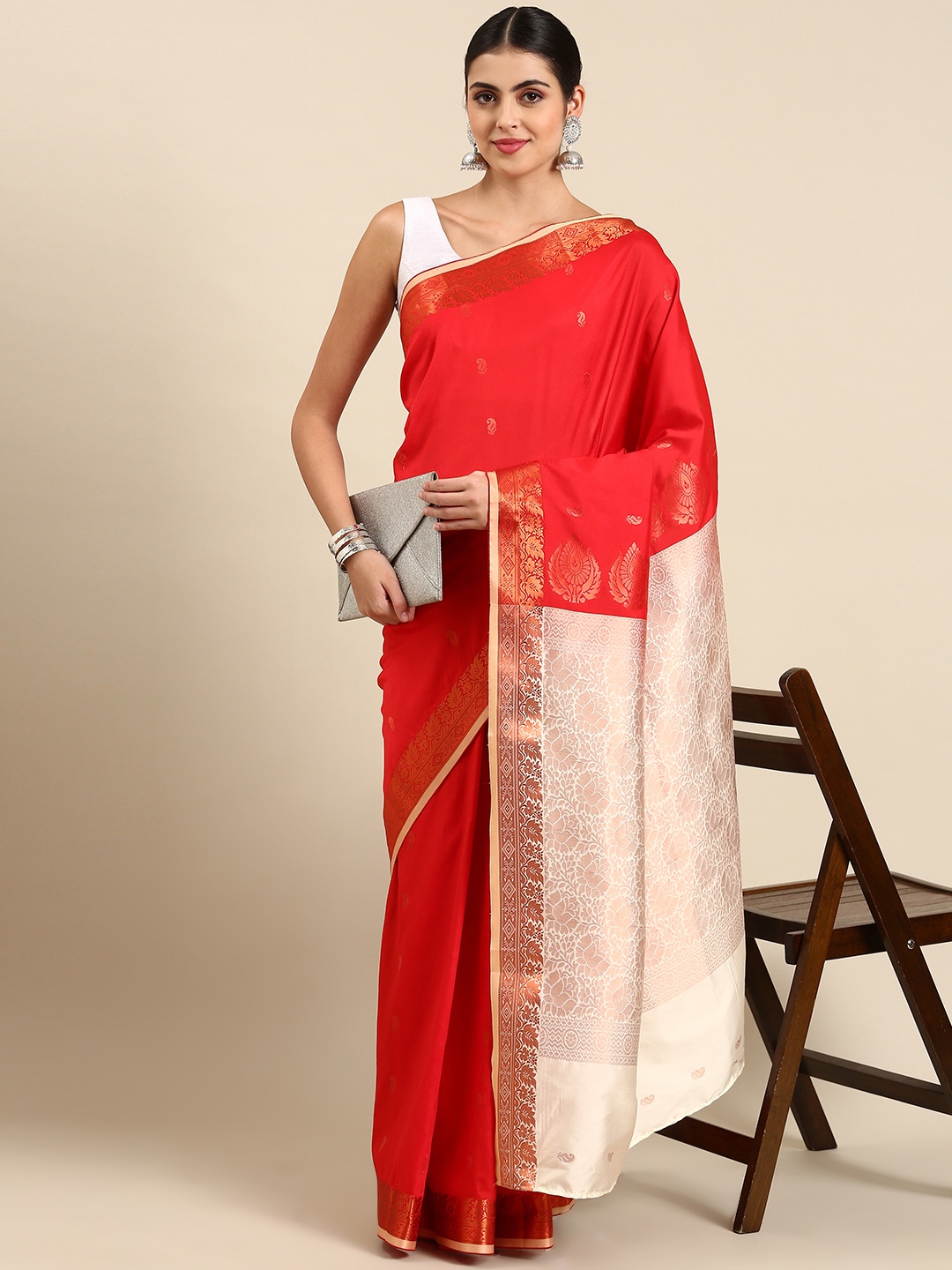

KALINI Woven Design Ethnic Motifs Banarasi Saree, Red