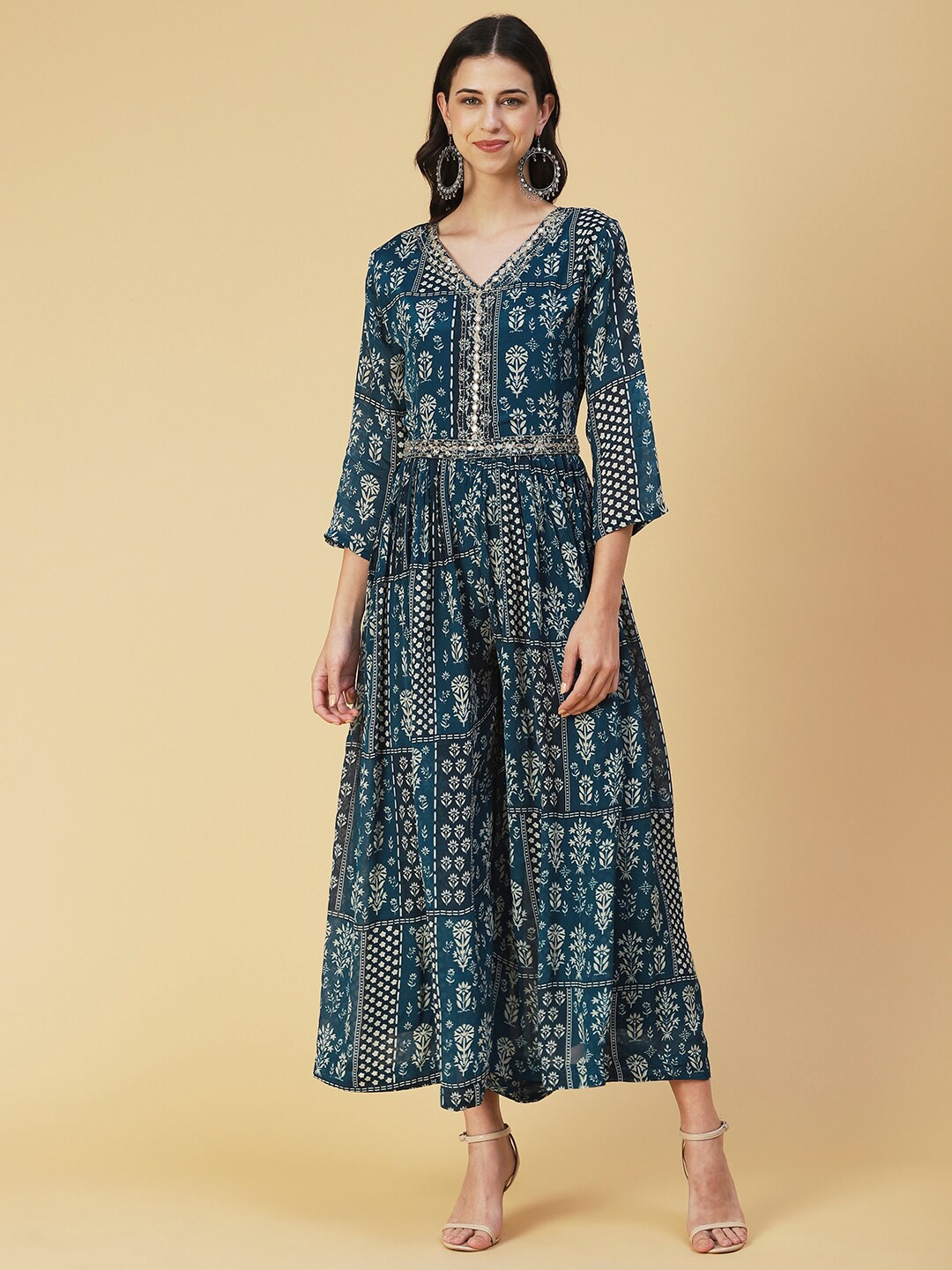 

FASHOR Women Printed Basic Jumpsuit, Blue