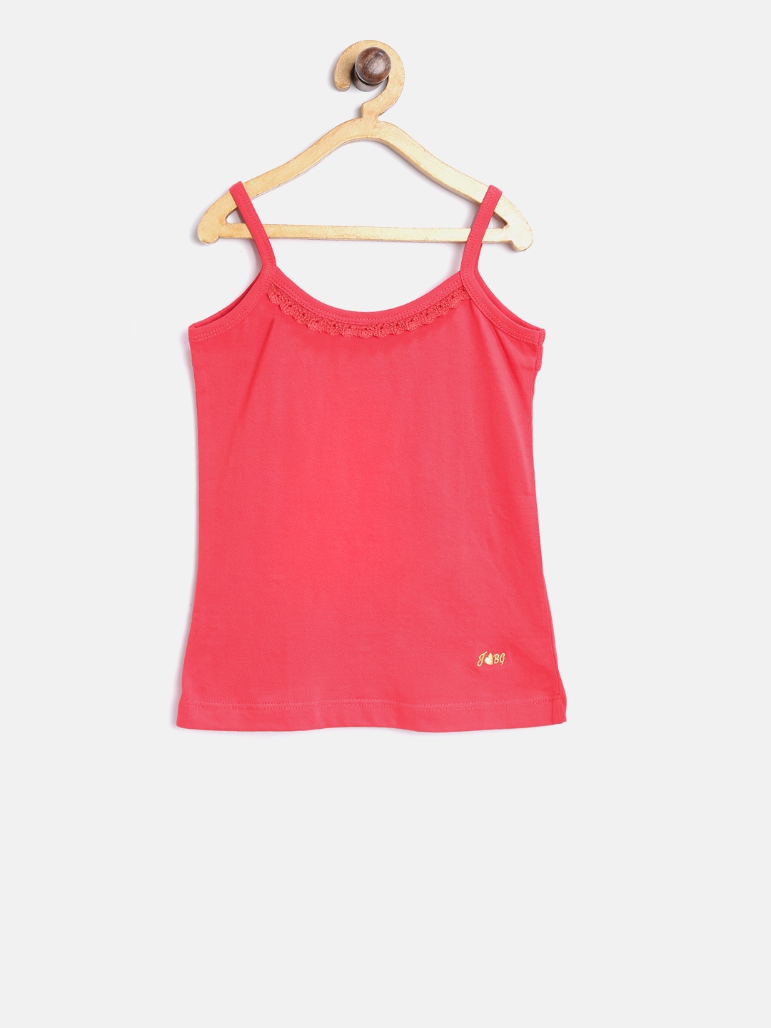 

Blue Giraffe Girls Red Solid Fitted Pure Cotton Top