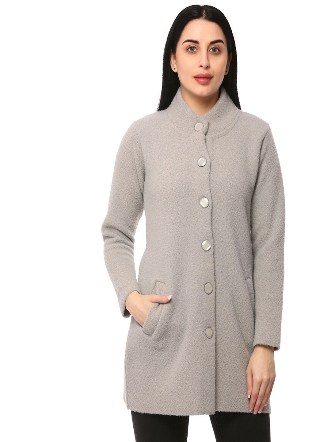 

GLAMAZE Women Grey Acrylic Longline Cardigan