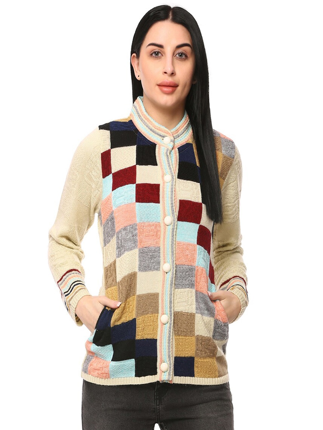 

GLAMAZE Women Beige & Brown Acrylic Cardigan