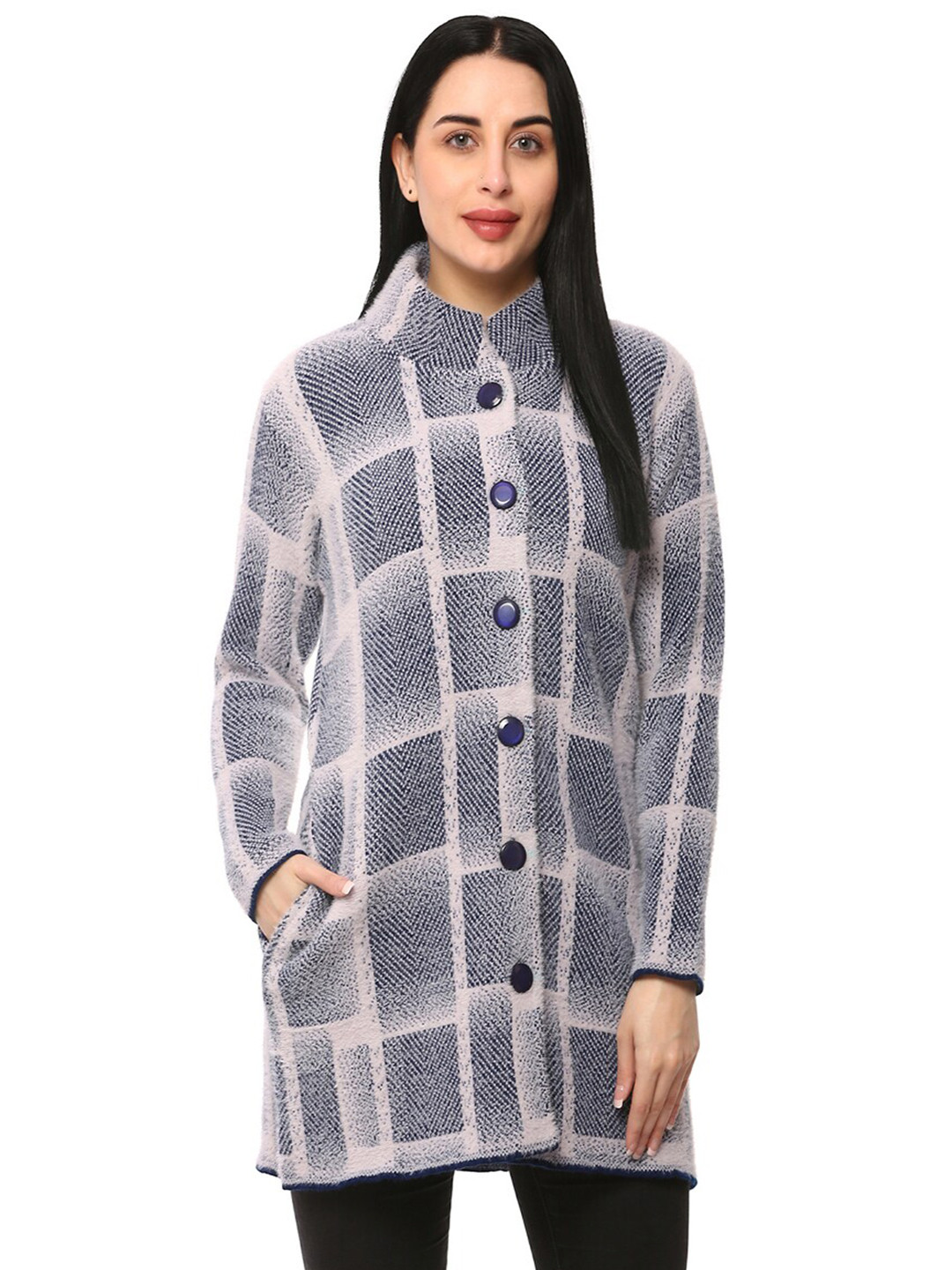 

GLAMAZE Women Blue & Nude-Coloured Acrylic Cardigan