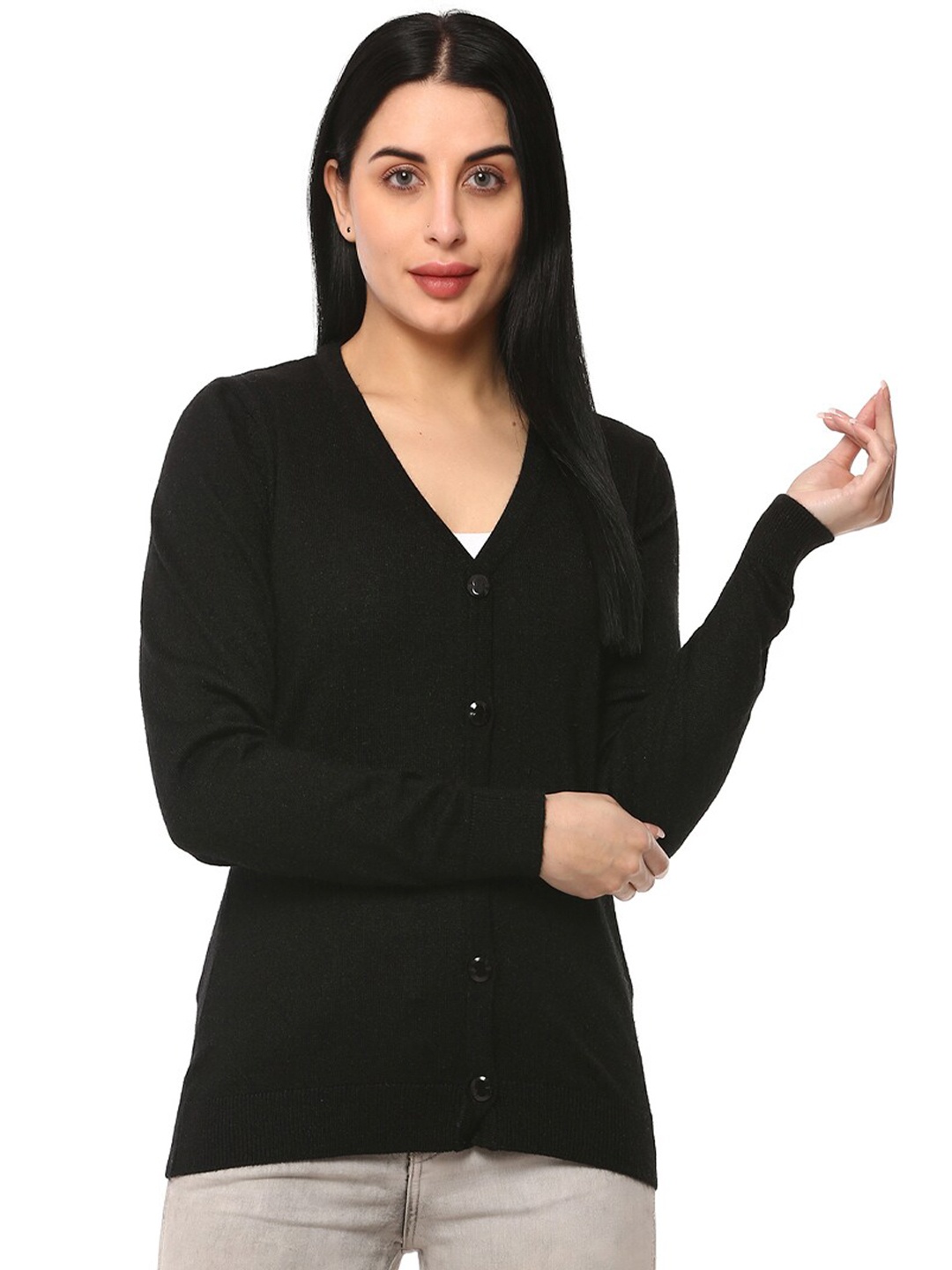 

GLAMAZE Women Black Acrylic Cardigan