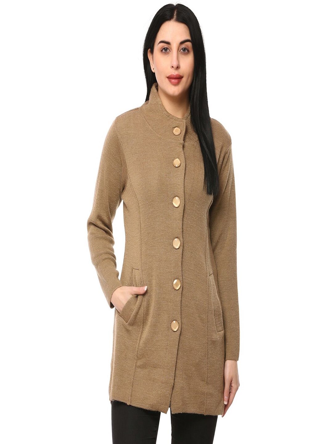 

GLAMAZE Women Brown Longline Acrylic Cardigan