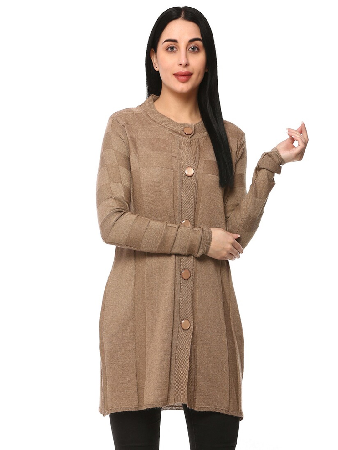 

GLAMAZE Women Brown Longline Acrylic Cardigan