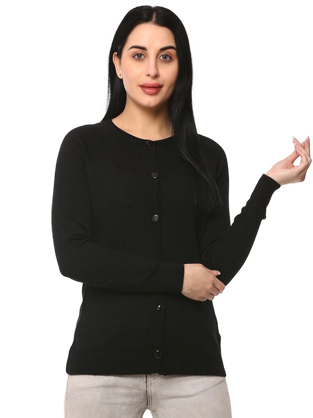 

GLAMAZE Women Black Acrylic Cardigan