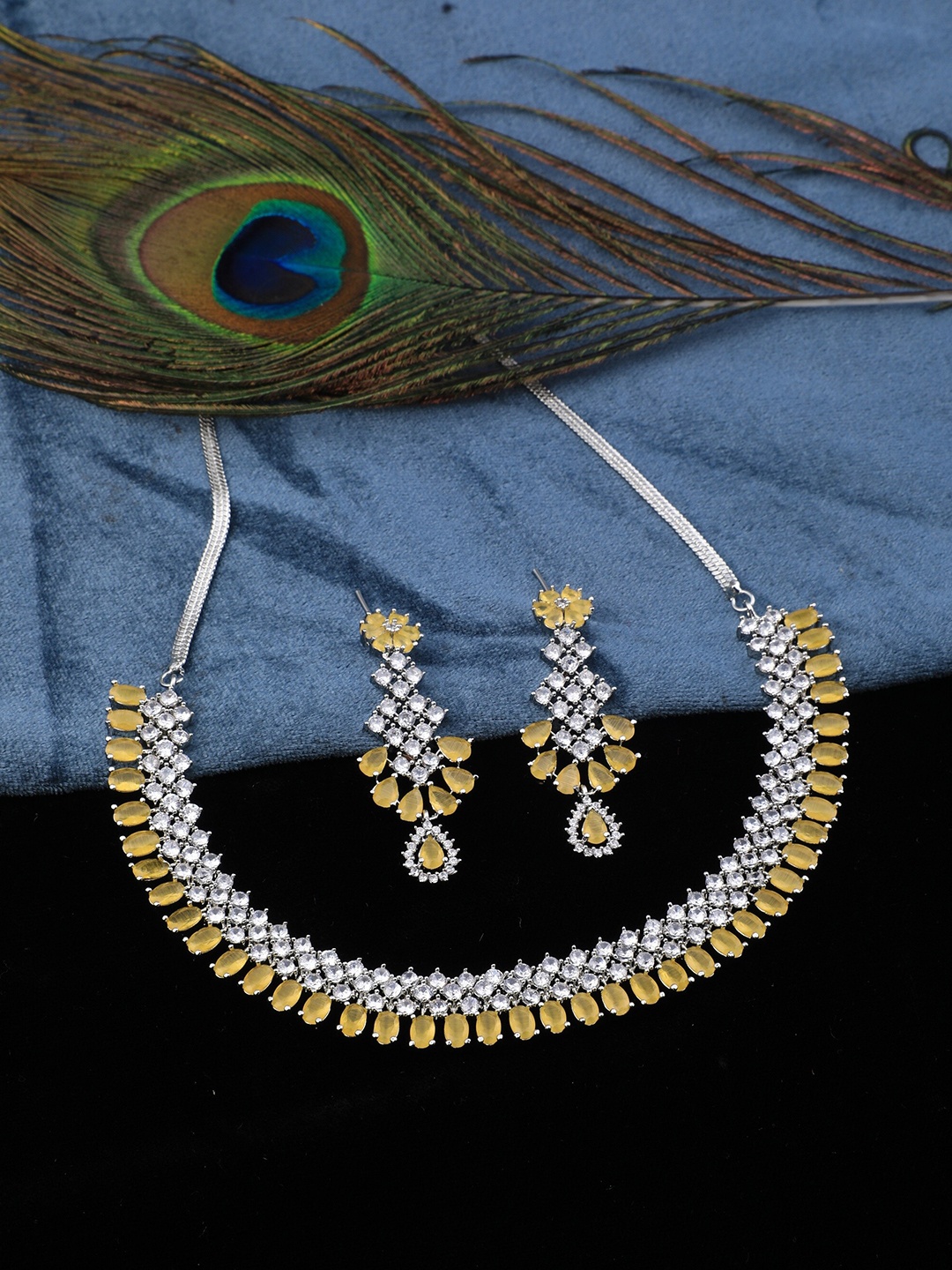 

Vita Bella Women Silver-Plated Yellow AD-Studded Jewellery Set
