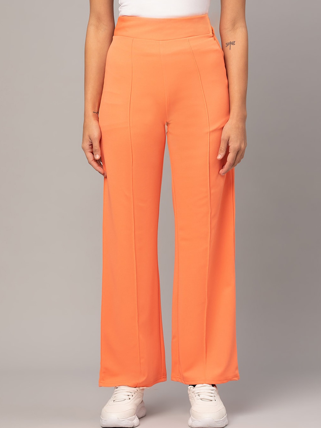 

Kotty Women Relaxed Straight Leg Straight Fit High-Rise Trousers, Orange