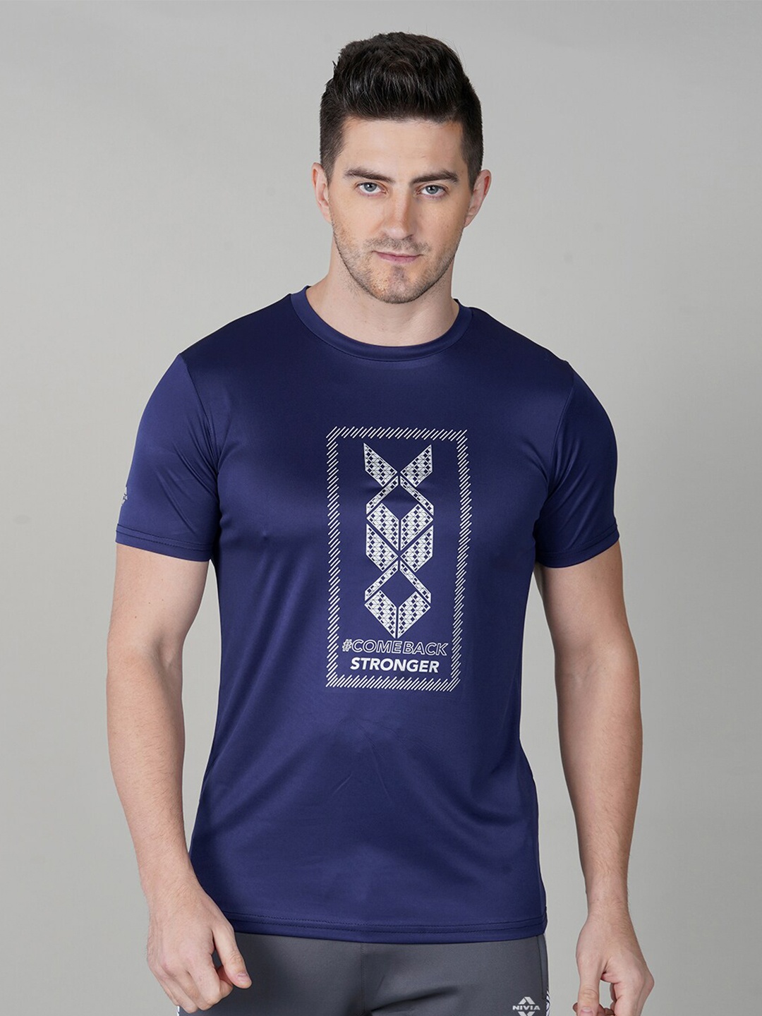 

NIVIA Men Navy Blue Printed Dri-FIT T-shirt
