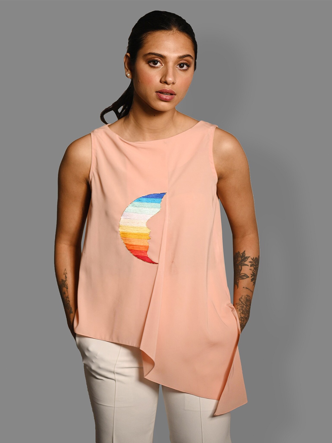 

MODWEE Embroidered Sleeveless Top, Peach