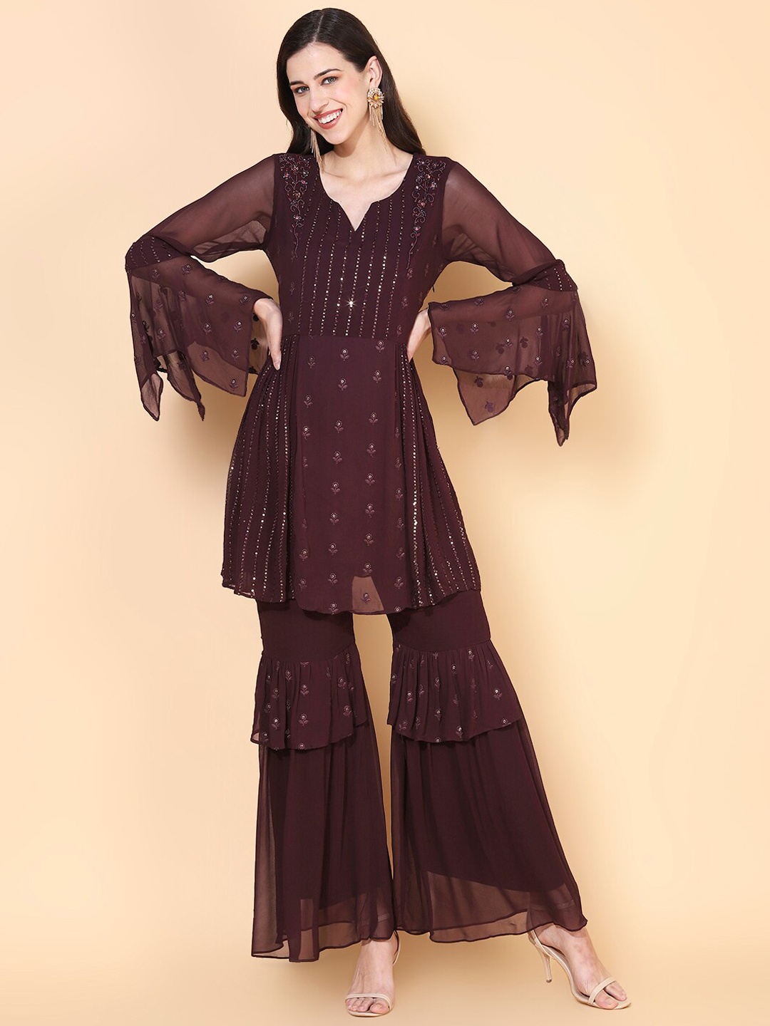 

FASHOR Women Embellished Co-Ords Set, Burgundy