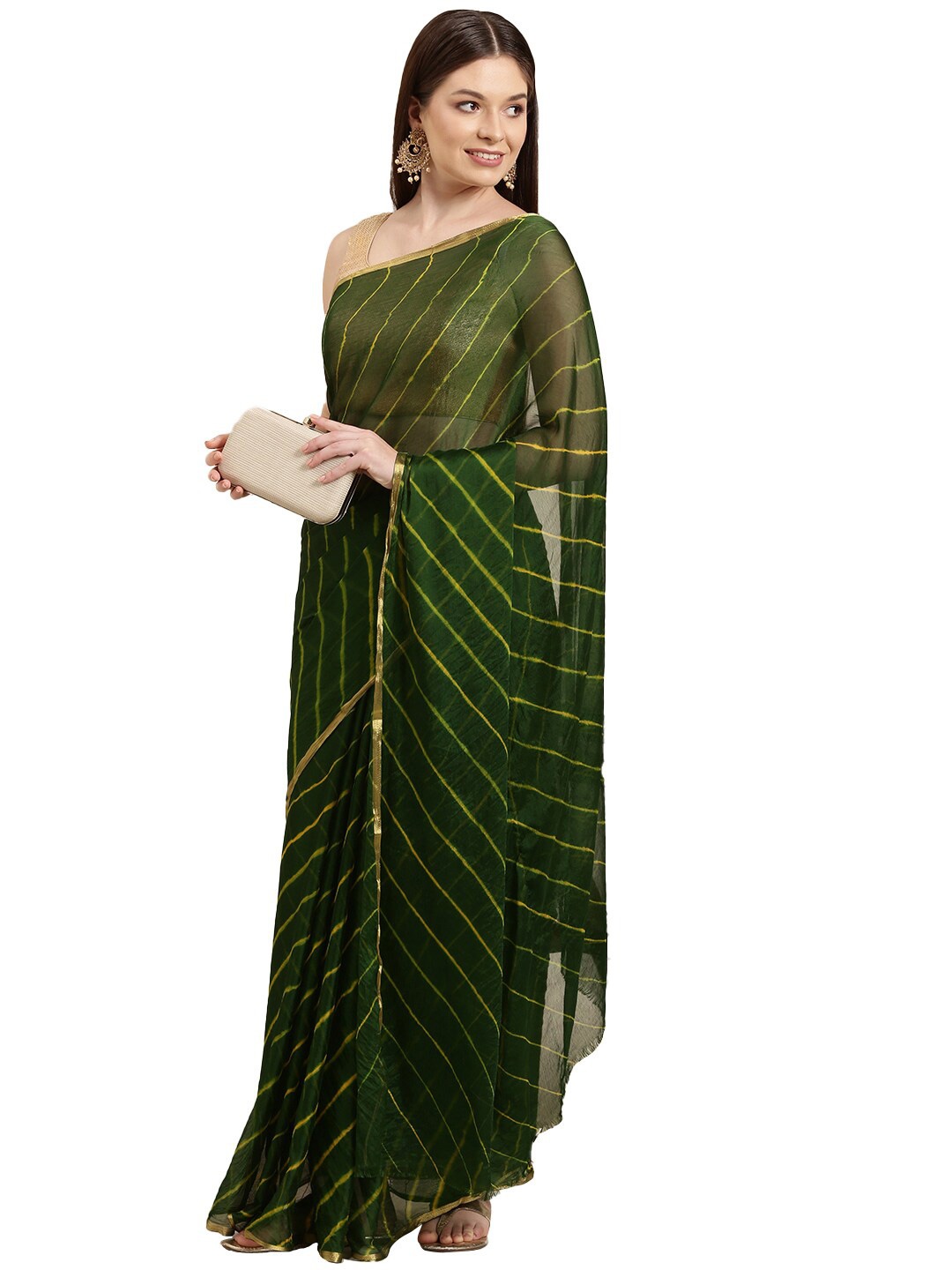 

Pavechas Green & Yellow Leheriya Zari Art Silk Leheriya Saree