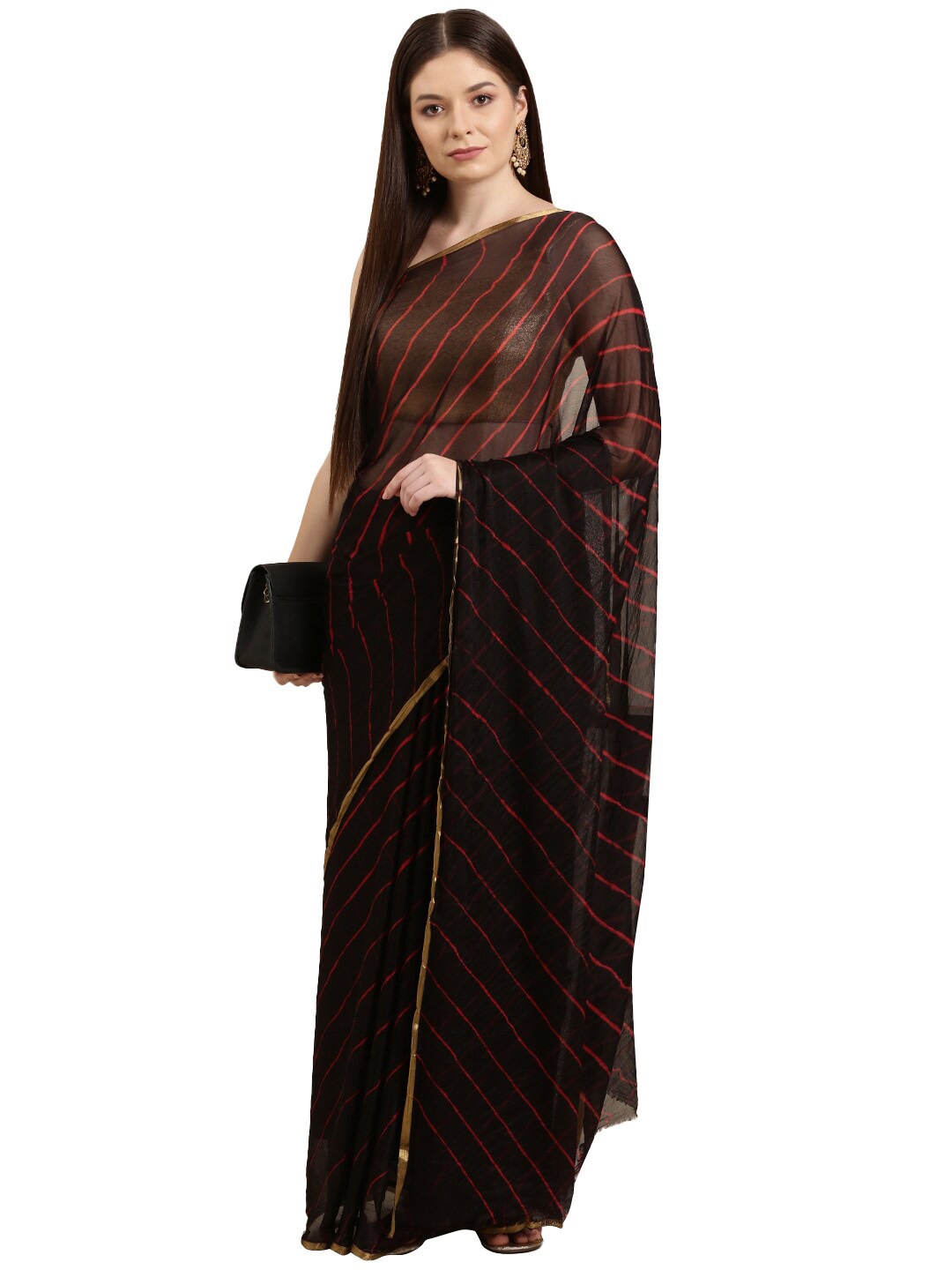 

Pavechas Black & Pink Zari Art Silk Leheriya Saree