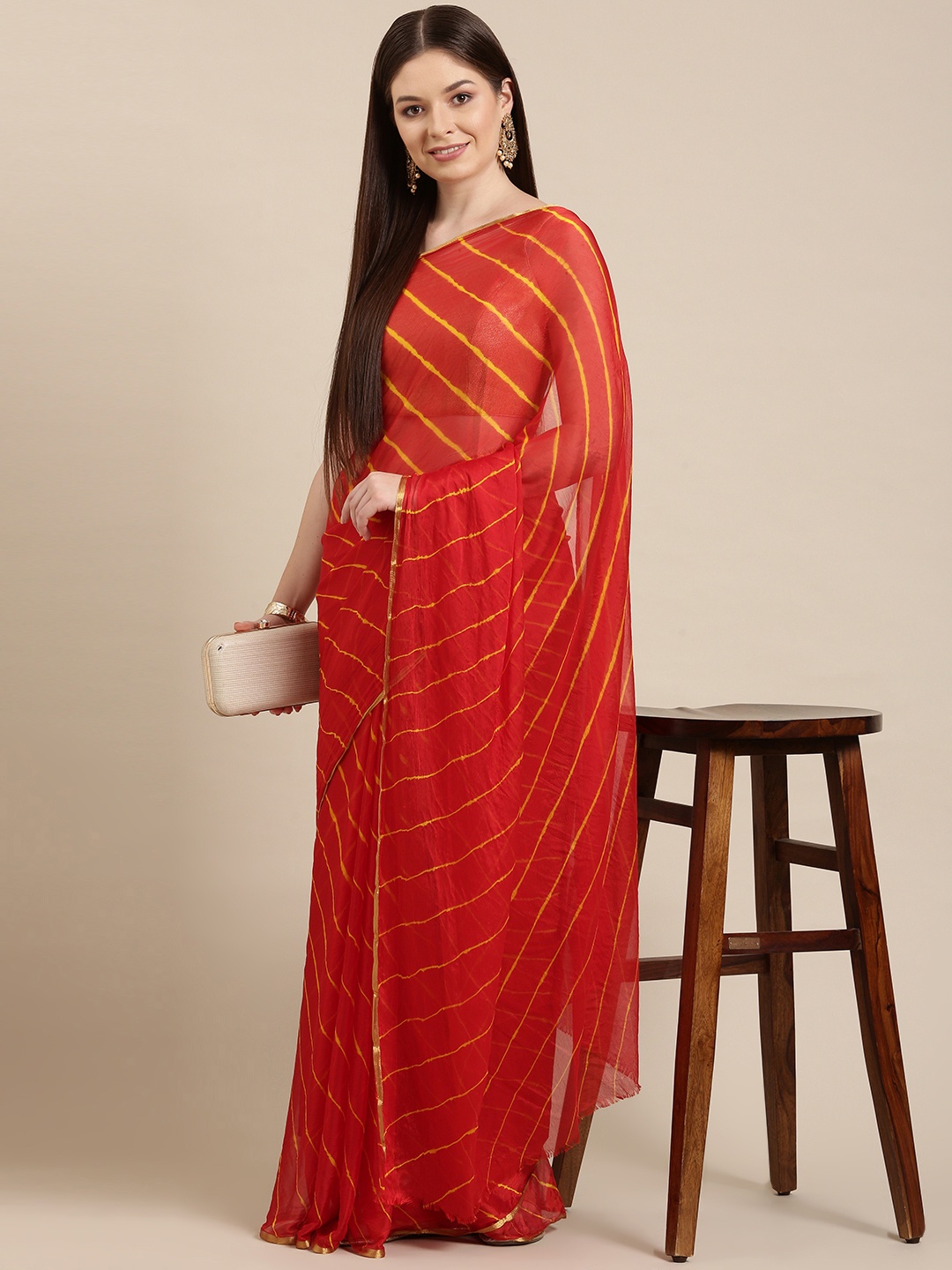 

Pavechas Orange & Yellow Leheriya Zari Art Silk Leheriya Saree