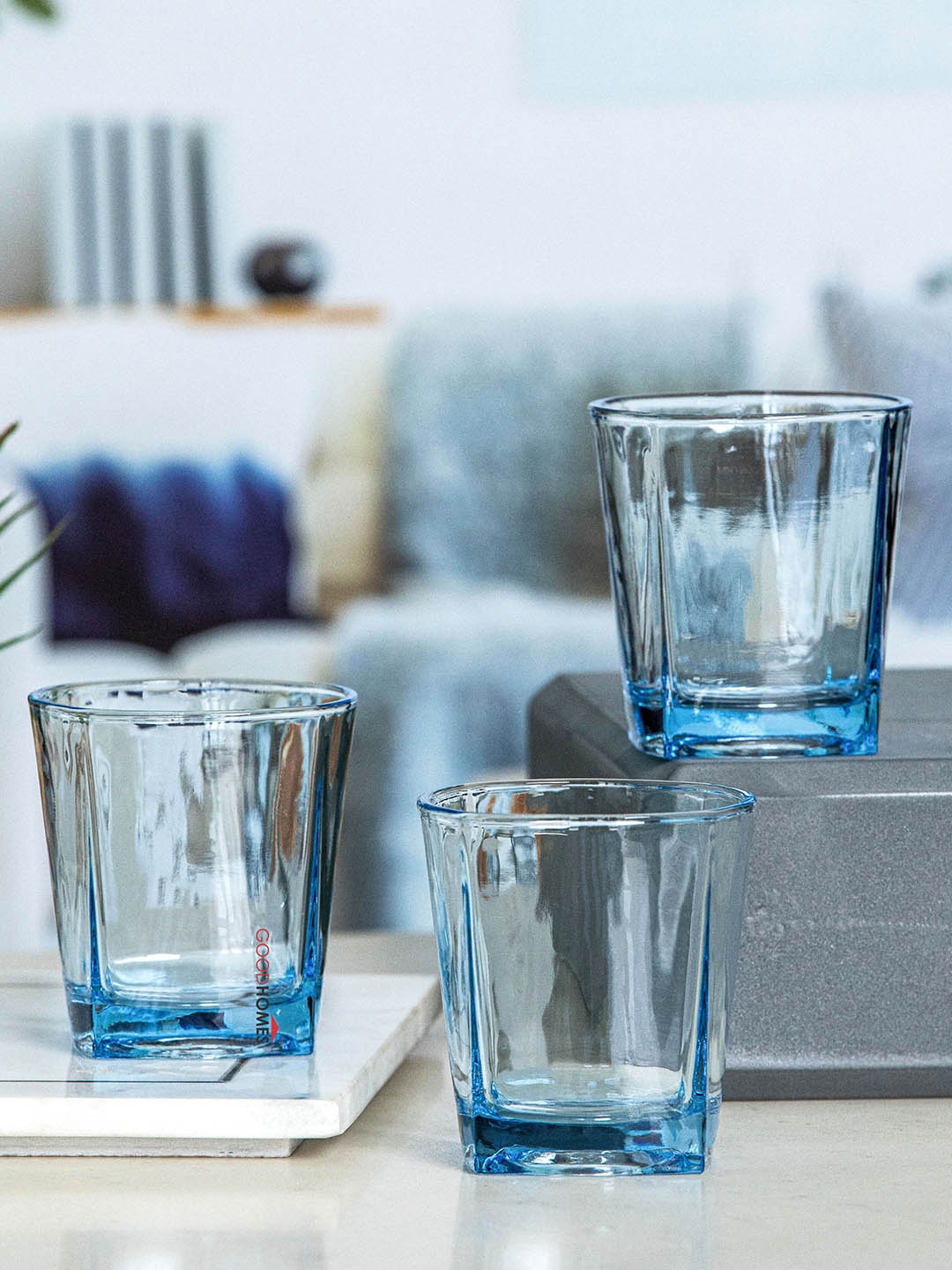 

GOODHOMES Set Of 6 Blue Glass Juice Tumblers 170ml each