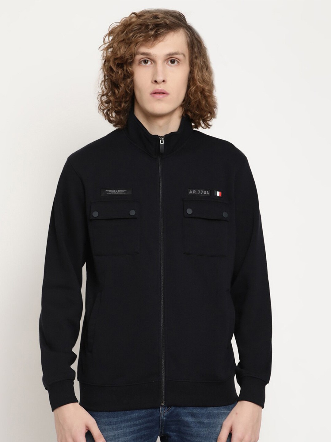 

Octave Men Navy Blue Mock Collar Sweatshirt