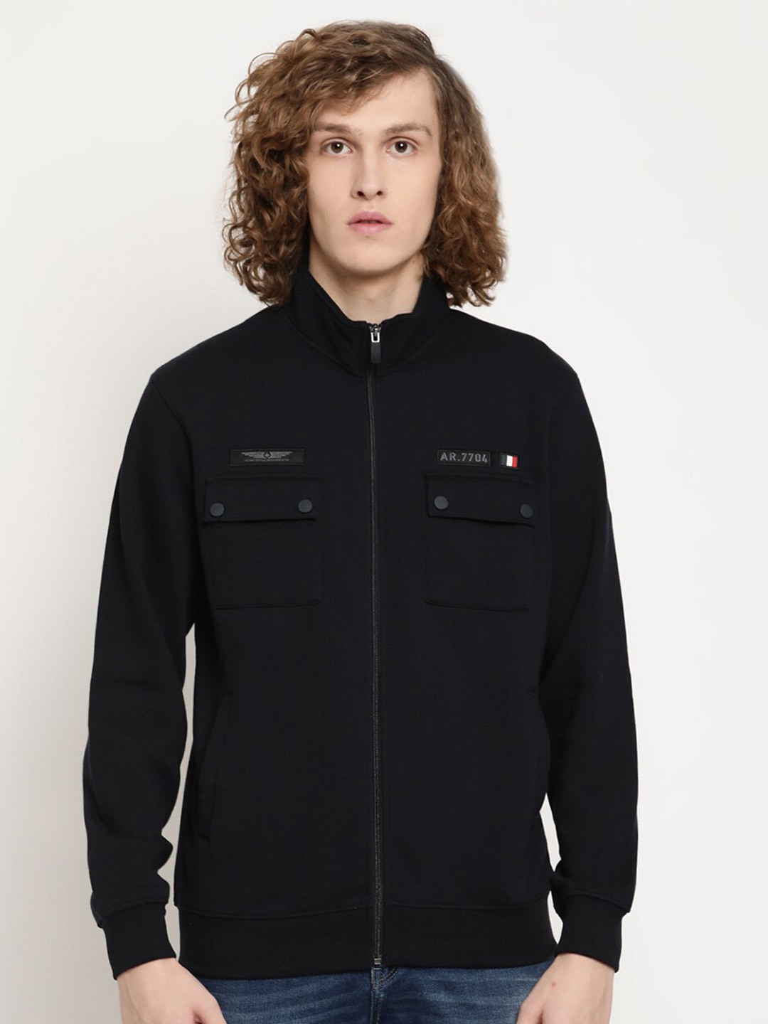 

Octave Men Navy Blue Fleece Sweatshirt