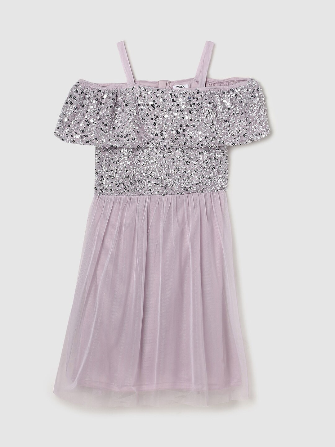 

max Self Design Flared Dress, Purple