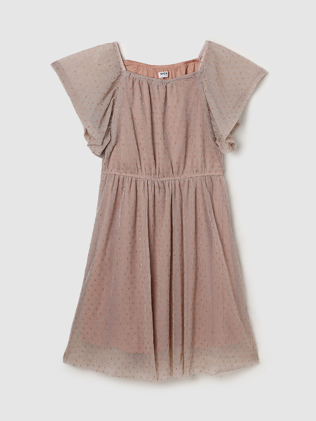 

max Square Neck Flared Dress, Orange