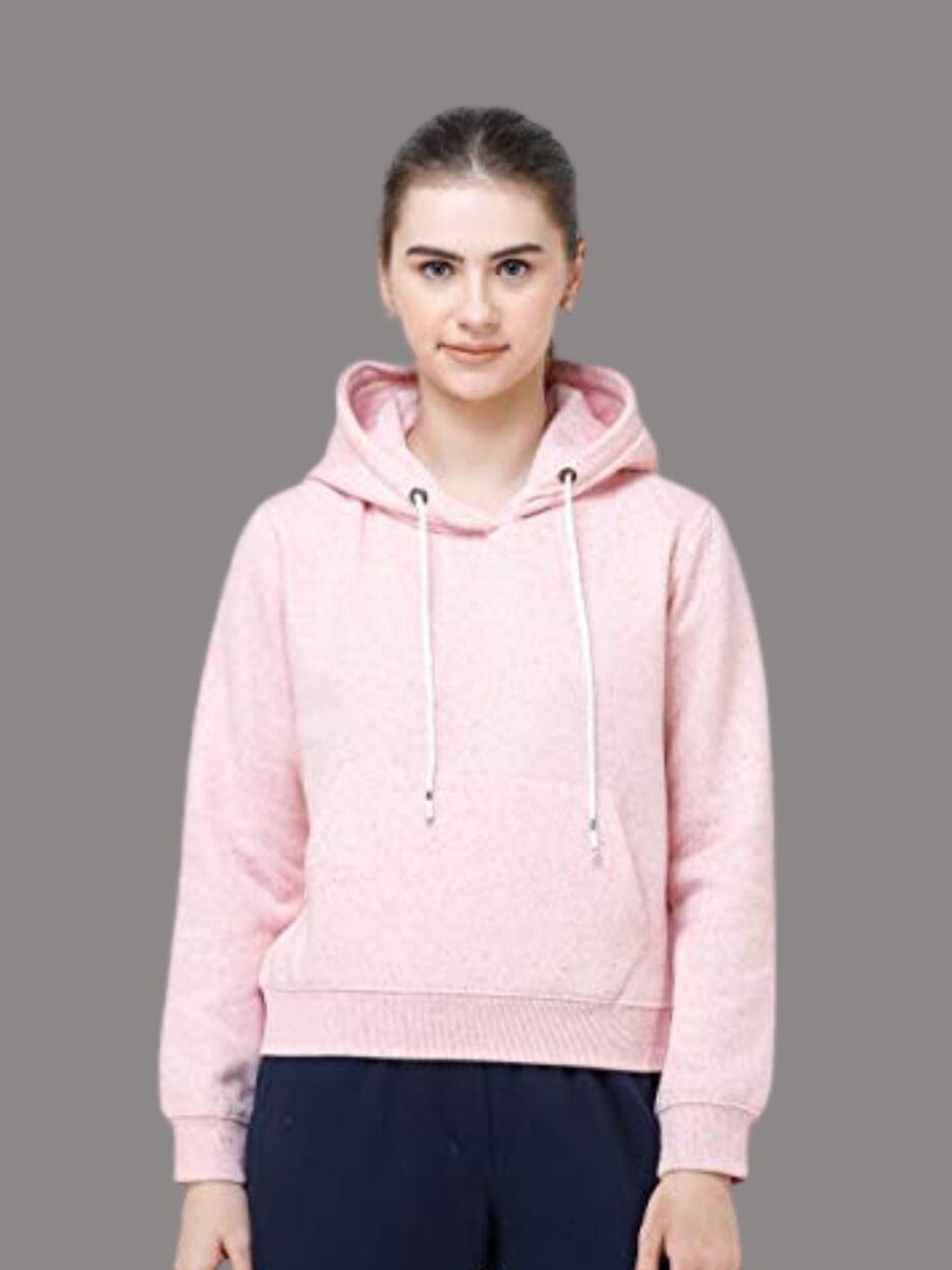 

DECHEN Women Pink Fleece Hooded Sweatshirt