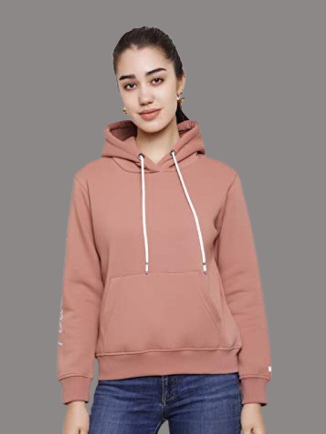 

DECHEN Women Pink Hooded Fleece Sweatshirt