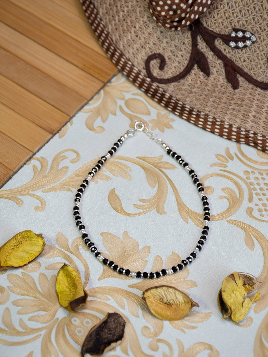 

Arte Jewels 925 Sterling Silver Beads Anklets, Black