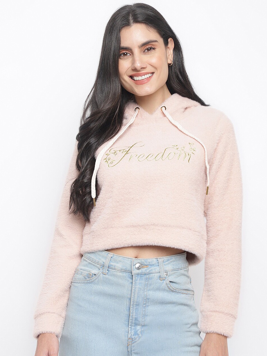 

Her Grace Women Pink Printed Hooded Sweatshirt