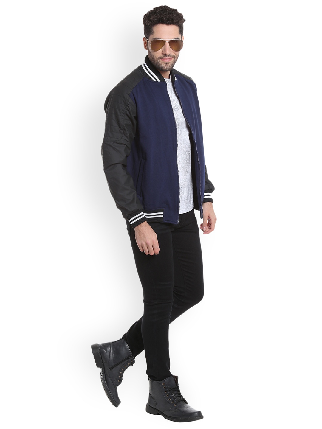 

Campus Sutra Men Blue Colourblocked Bomber Jacket