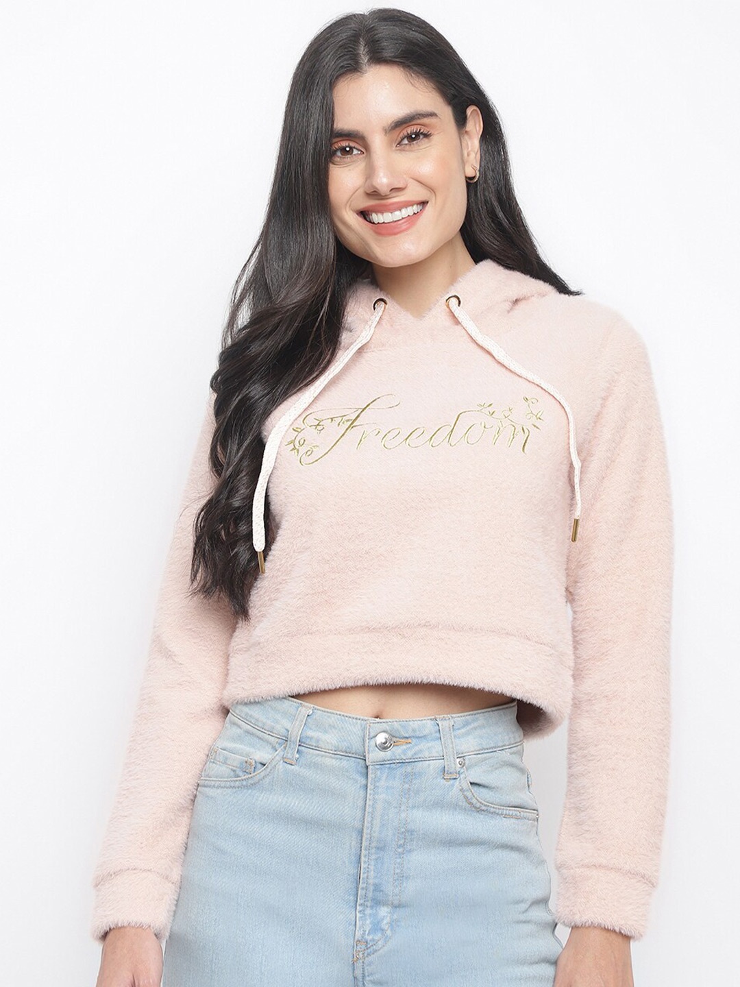 

Her Grace Women Red Printed Hooded Sweatshirt