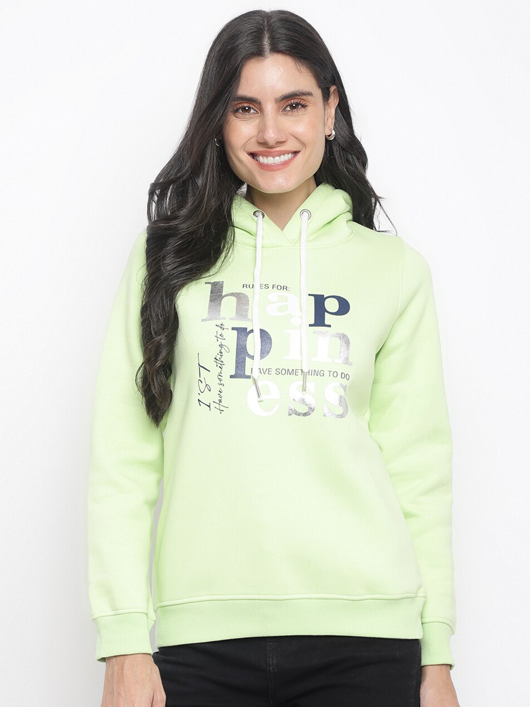 

Her Grace Women Green Printed Hooded Sweatshirt
