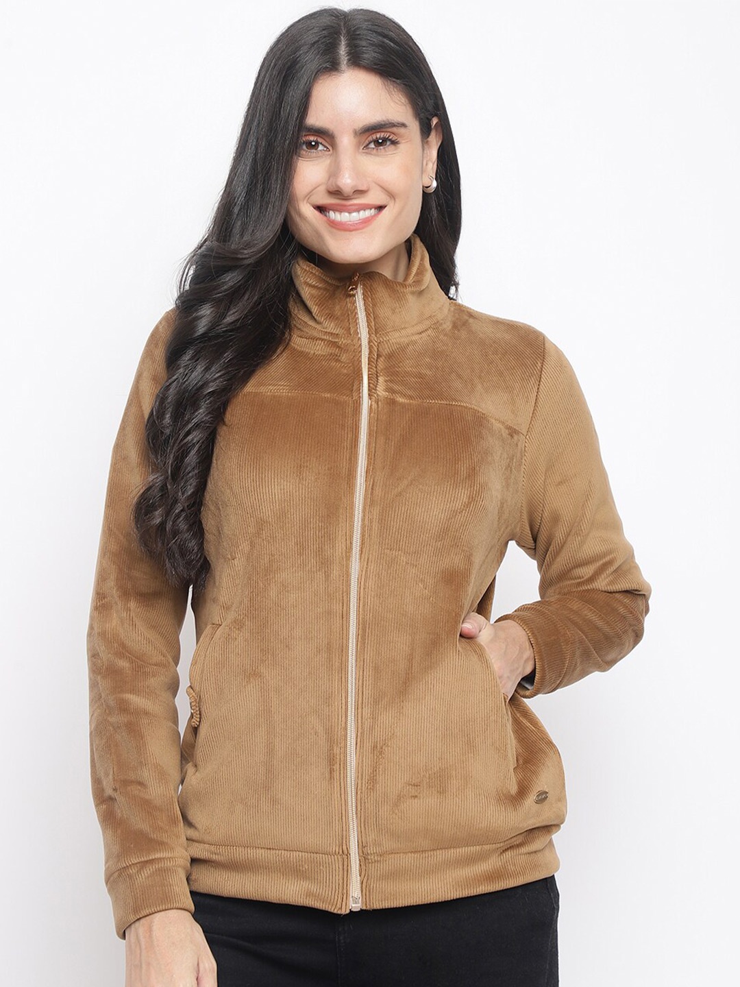 

Her Grace Women Khaki Mock Collar Sweatshirt