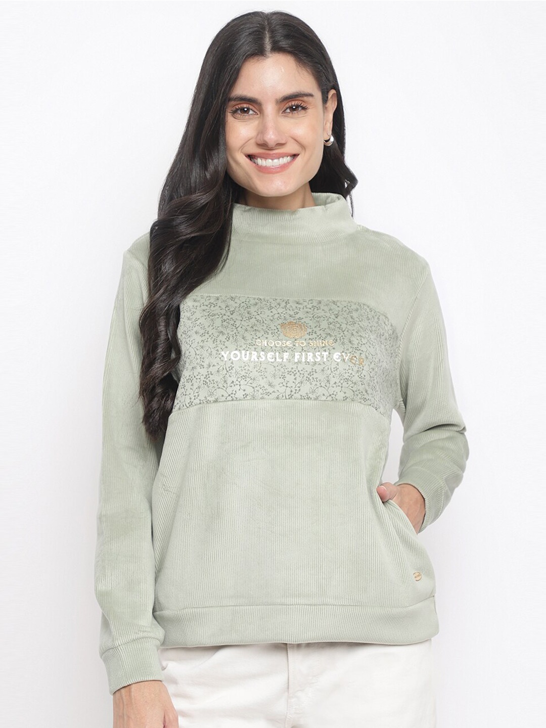 

Her Grace Women Green Printed Sweatshirt