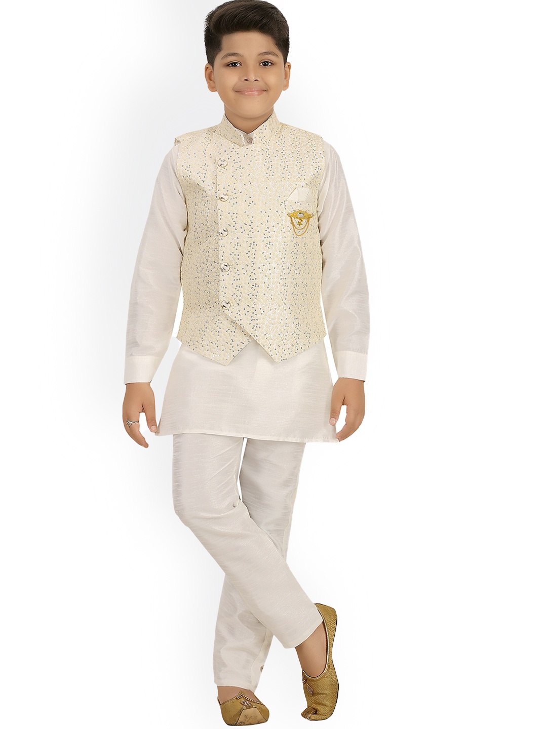 

ahhaaaa Boys Kurta with Pyjamas & Waistcoat, White