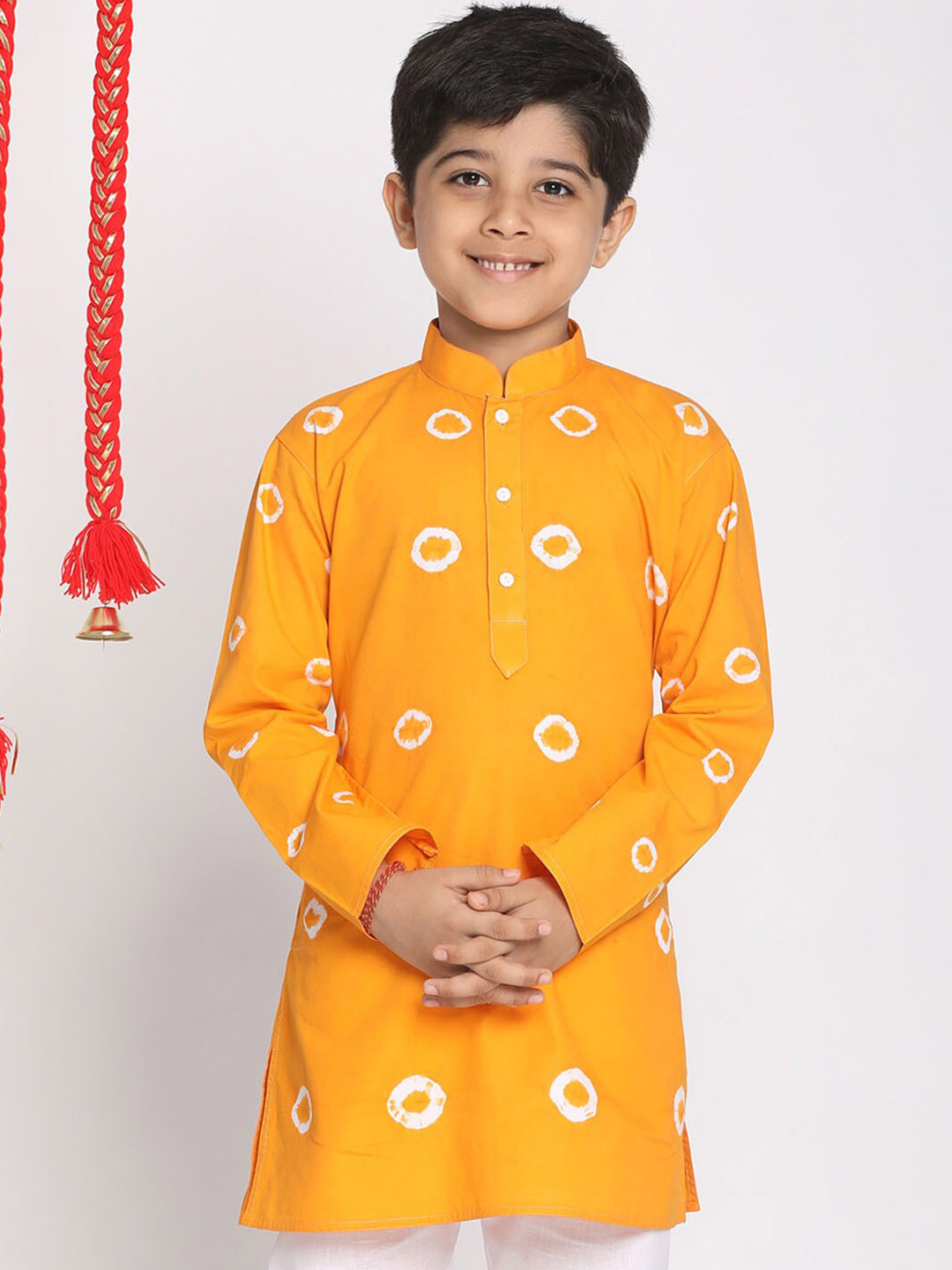 

VASTRAMAY Boys Mandarin collar Shibori Cotton Kurta, Orange