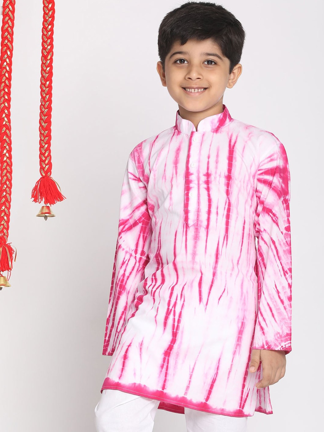 

VASTRAMAY Boys Mandarin collar Shibori Cotton Kurta, Pink