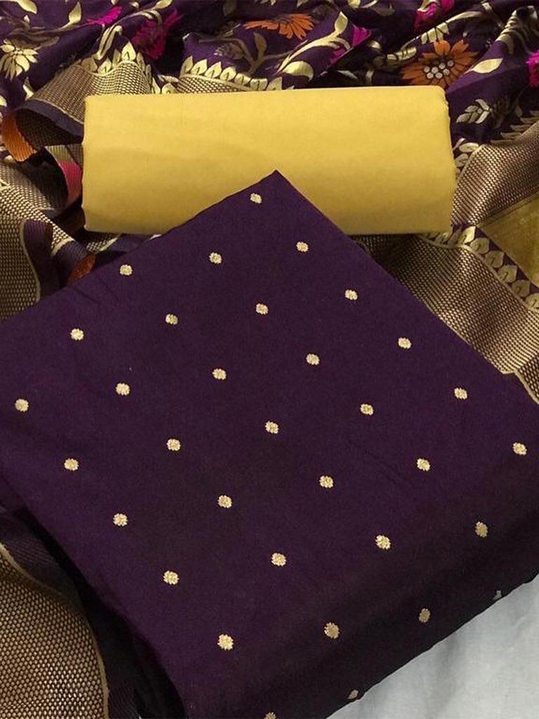 

MORLY Woven Design Dupion Silk Unstitched Dress Material, Purple