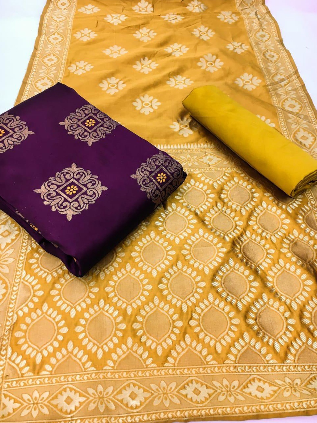 

MORLY Woven Design Dupion Silk Unstitched Dress Material, Purple